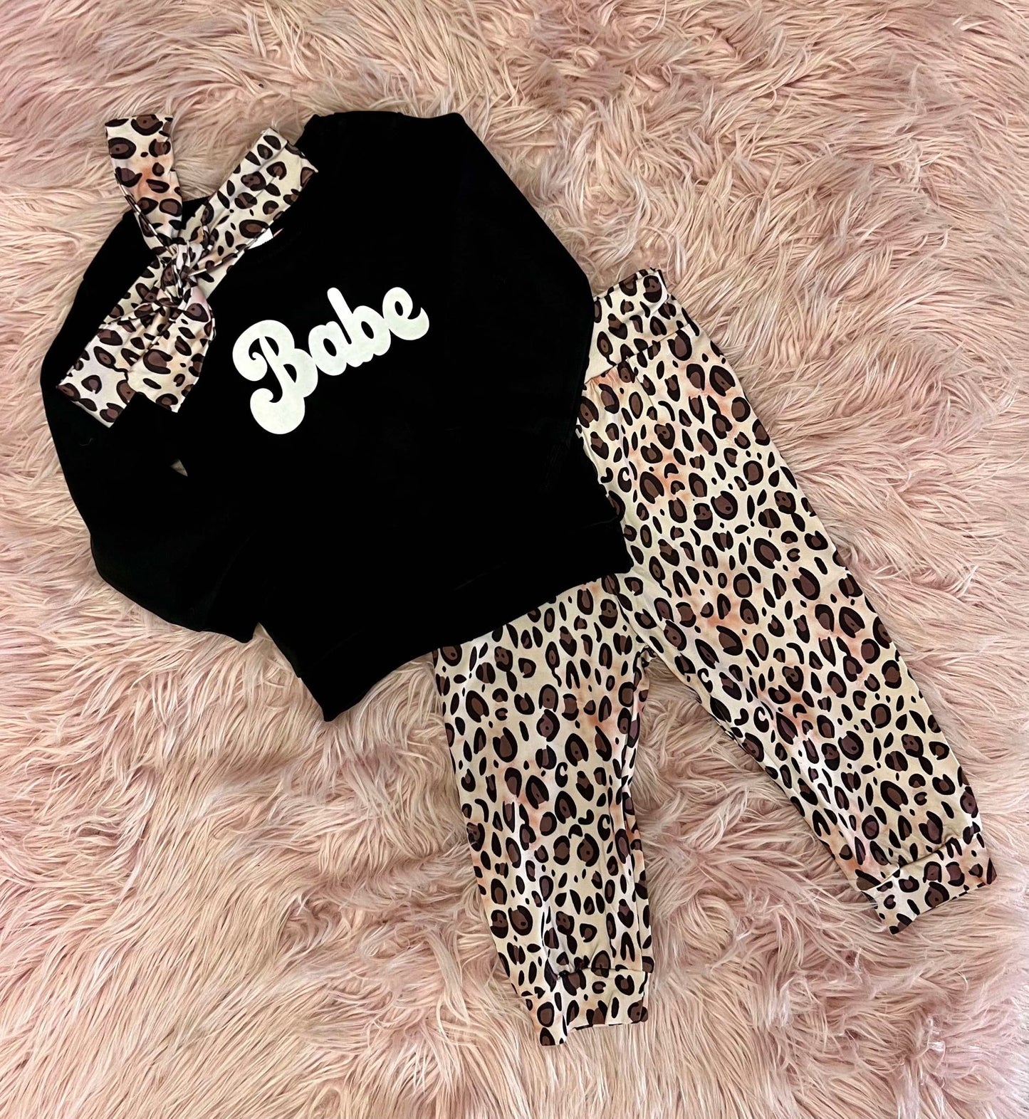 Girl's Leopard Print Babe Pants Outfit