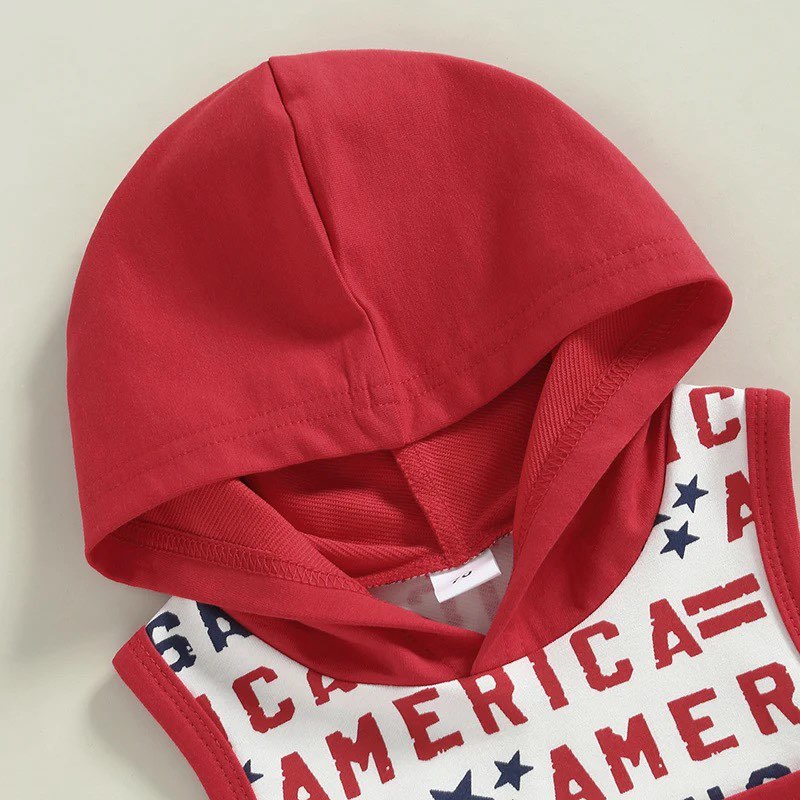 Boy's Patriotic America Print Hooded Tank Outfit