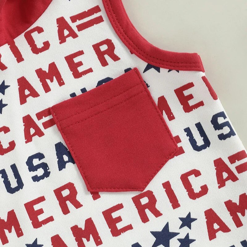 Boy's Patriotic America Print Hooded Tank Outfit