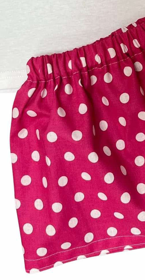 Girl’s Valentine’s Day ABC I Love You outfit with cotton shirt and pink polka dot skirt