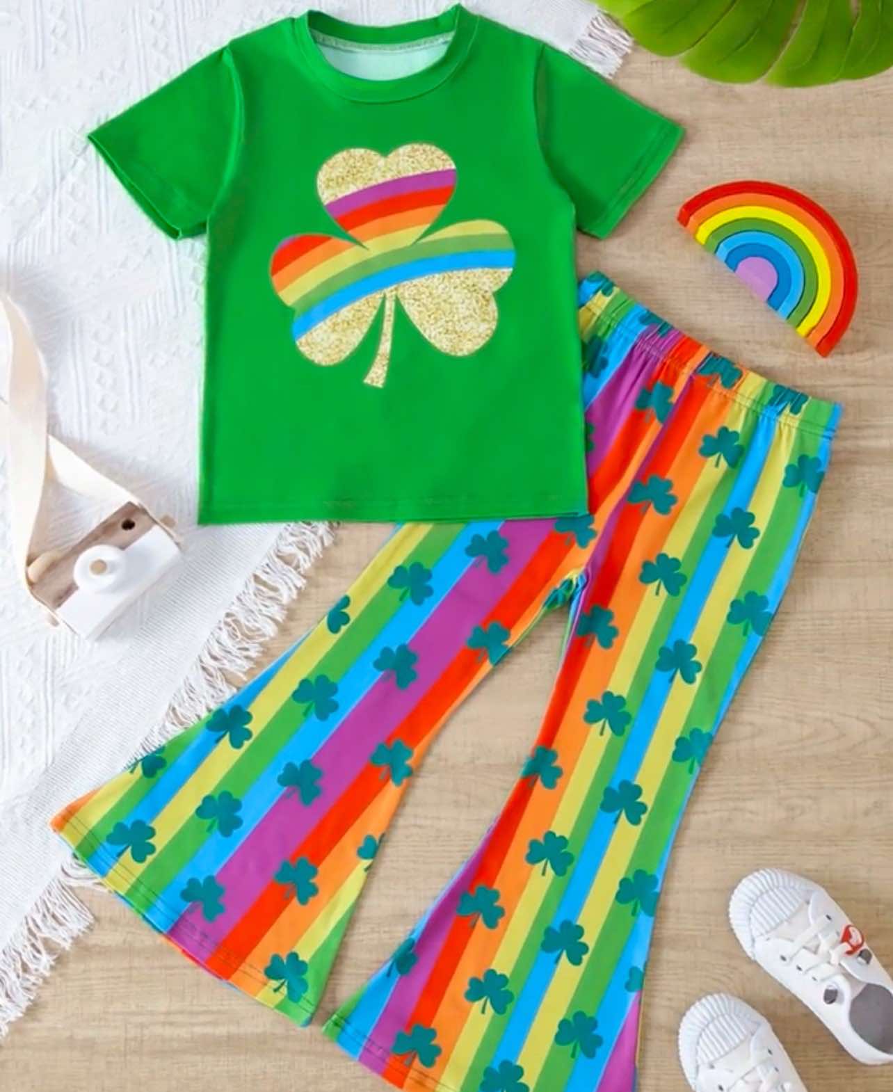 Girl's St. Patrick's Day Rainbow Clover Outfit