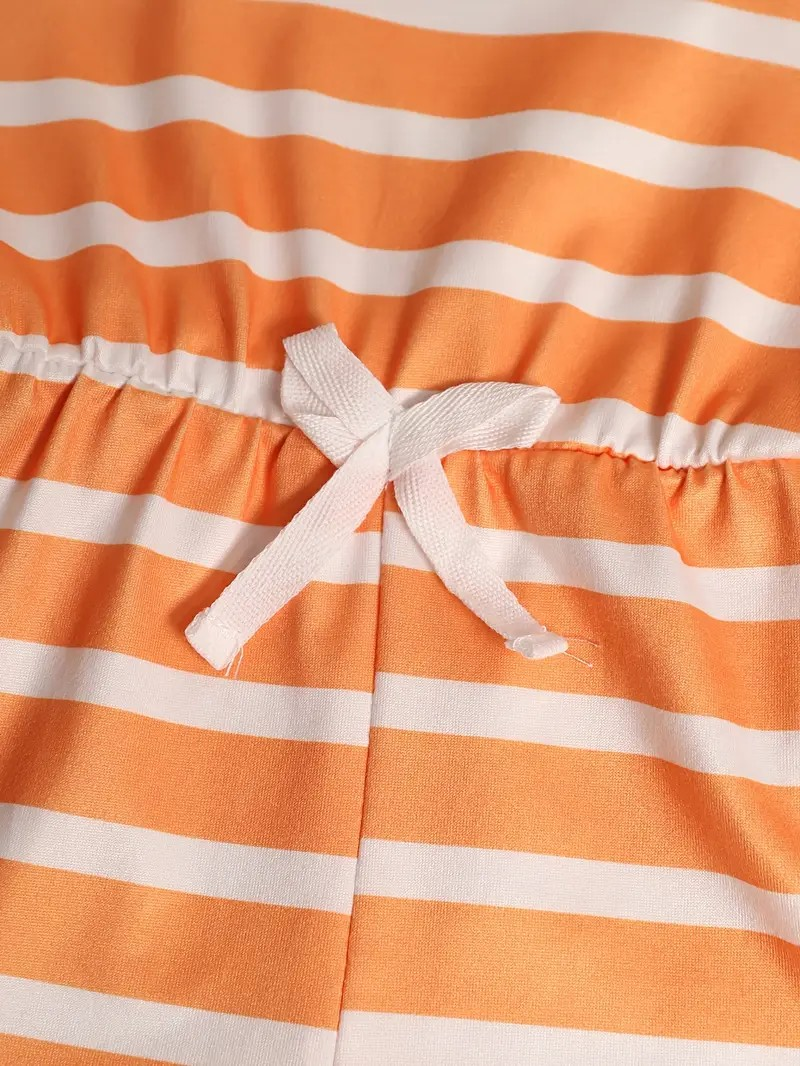 Girl's Summer Sleeveless Romper- Blue Dots/Orange Stripes/Blue Sunflowers