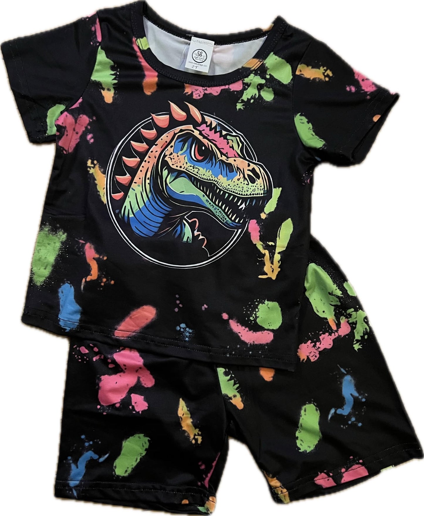 Boy's Neon Paint Splatter Dinosaur Outfit