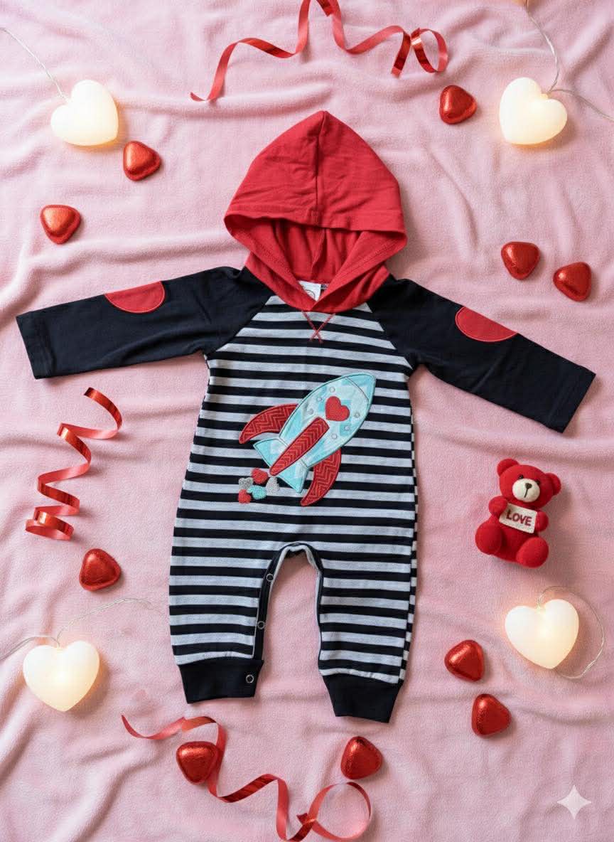 Boy's Valentine's Day Rocket Love One Piece Outfit