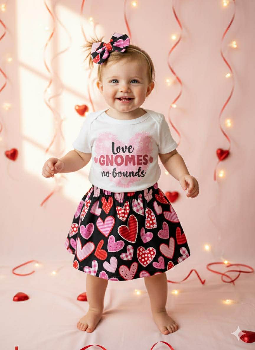 Handmade Toddler Girl Valentine Outfits – Black with Hearts Skirt Collection