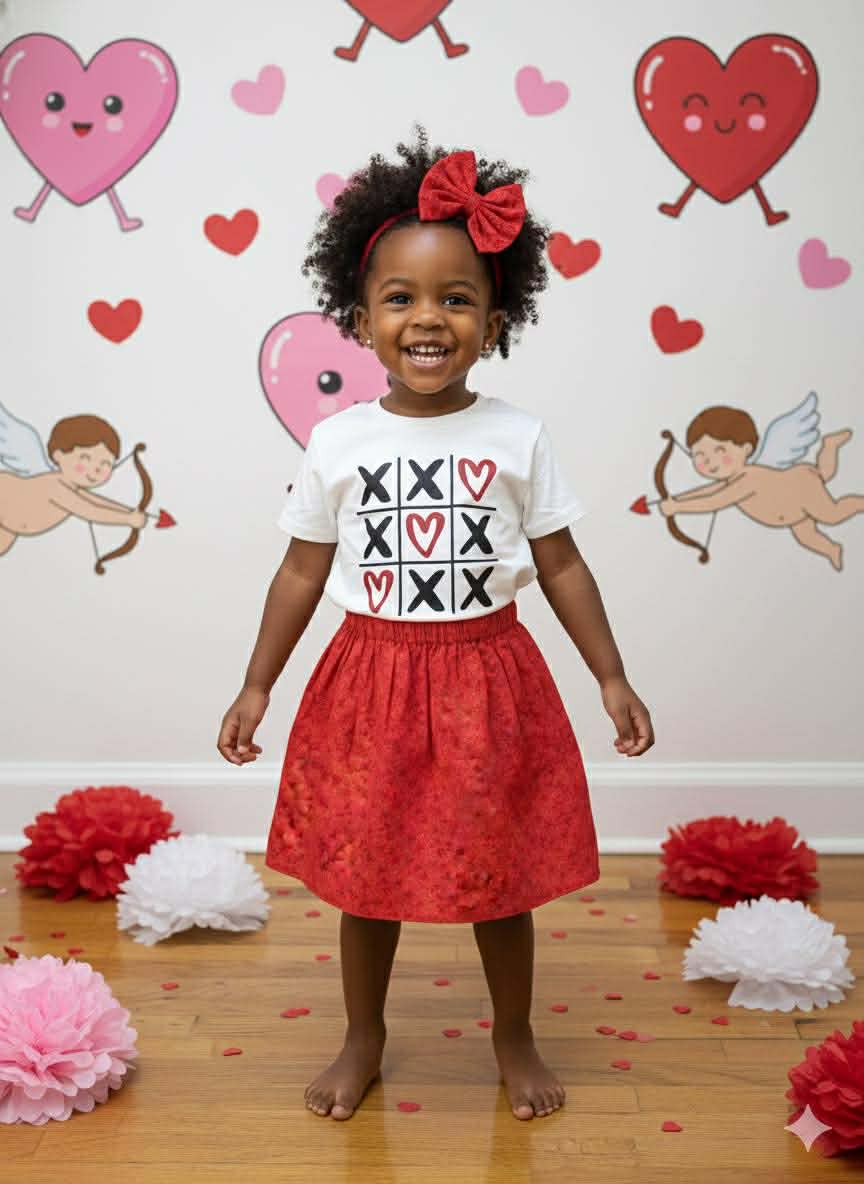 Girl's Handmade Red Floral Print Valentine's Day Outfits