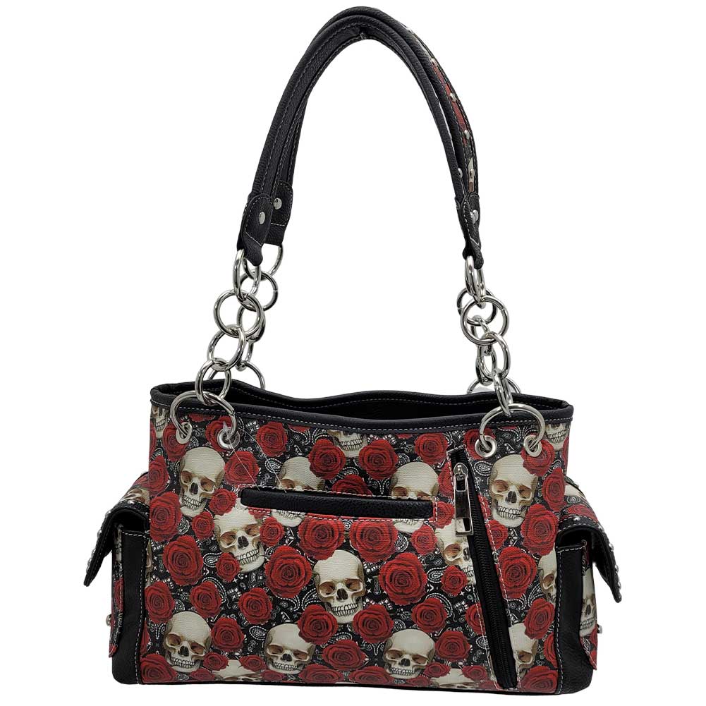 Skull and Roses Shoulder Bag Purse and Wallet Set