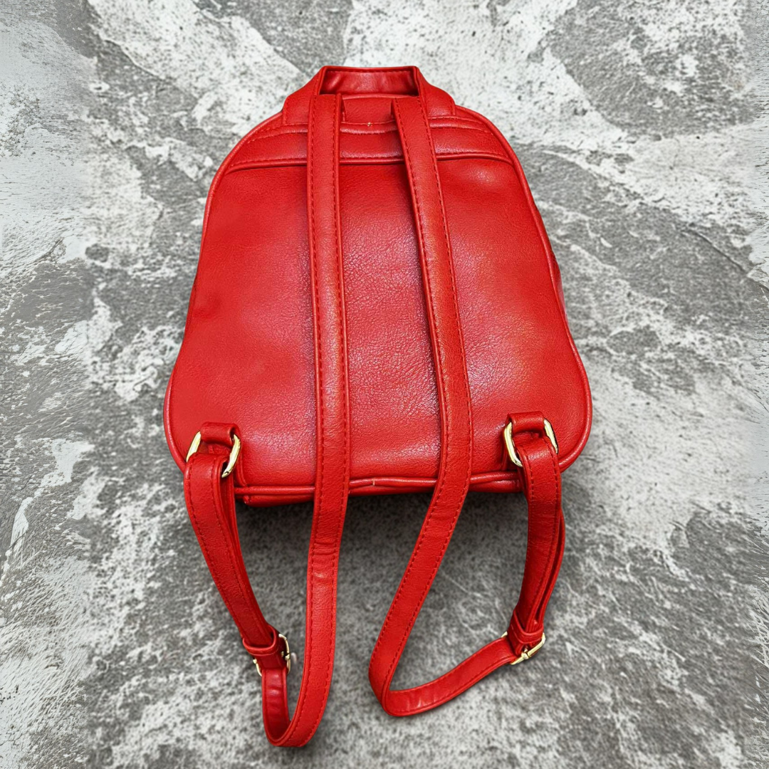 Red Quilted Leatherette Mini Backpack Purse