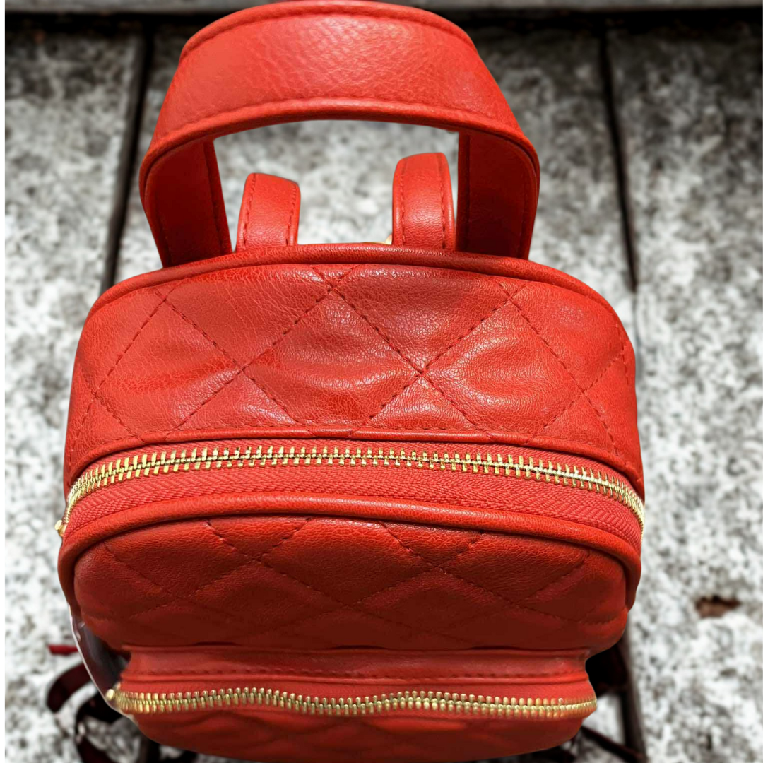 Red Quilted Leatherette Mini Backpack Purse