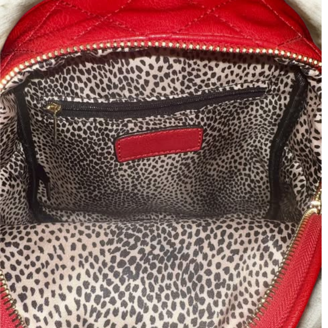 Red Quilted Leatherette Mini Backpack Purse