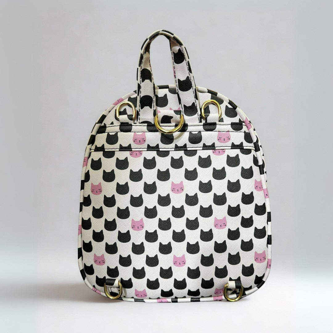 Pink and Black Cat Print Convertible Mini Backpack