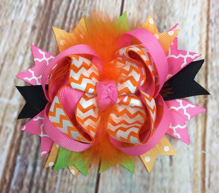 Halloween Chevron Stacked Boutique Hair Bow