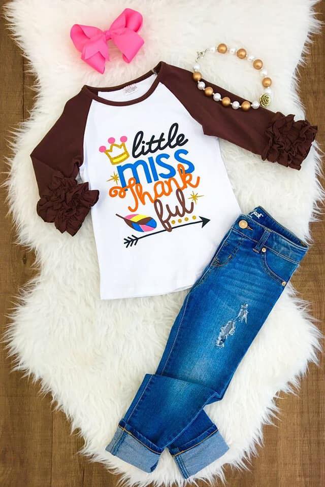 Girl's Thanksgiving Little Miss Thankful Raglan Tee