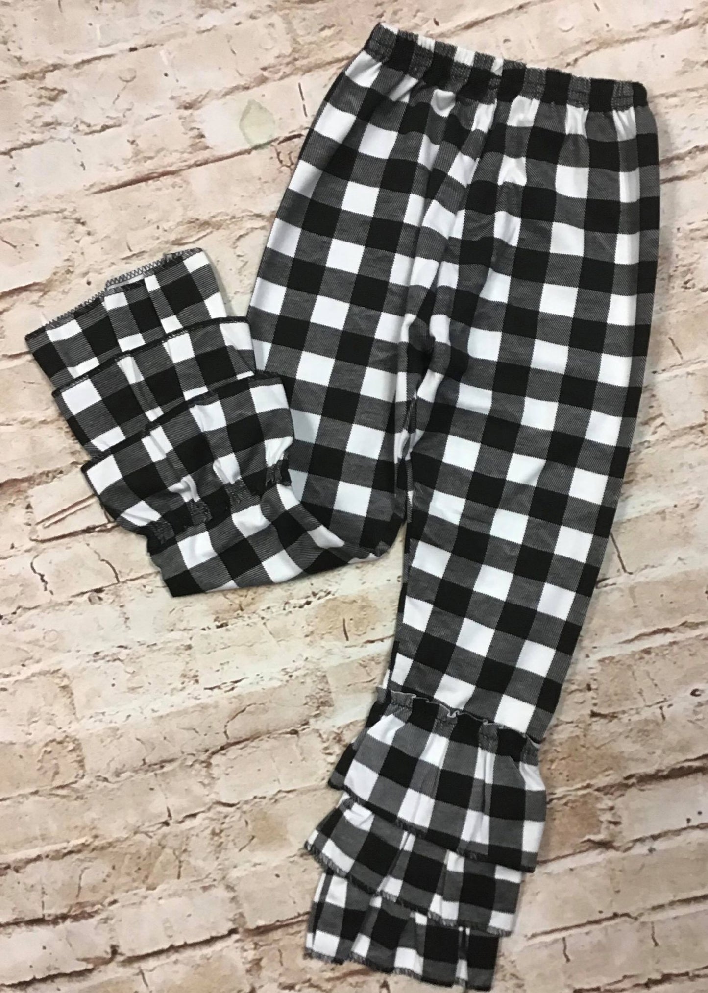 Girl's Buffalo Plaid Ruffle Bottom Pants