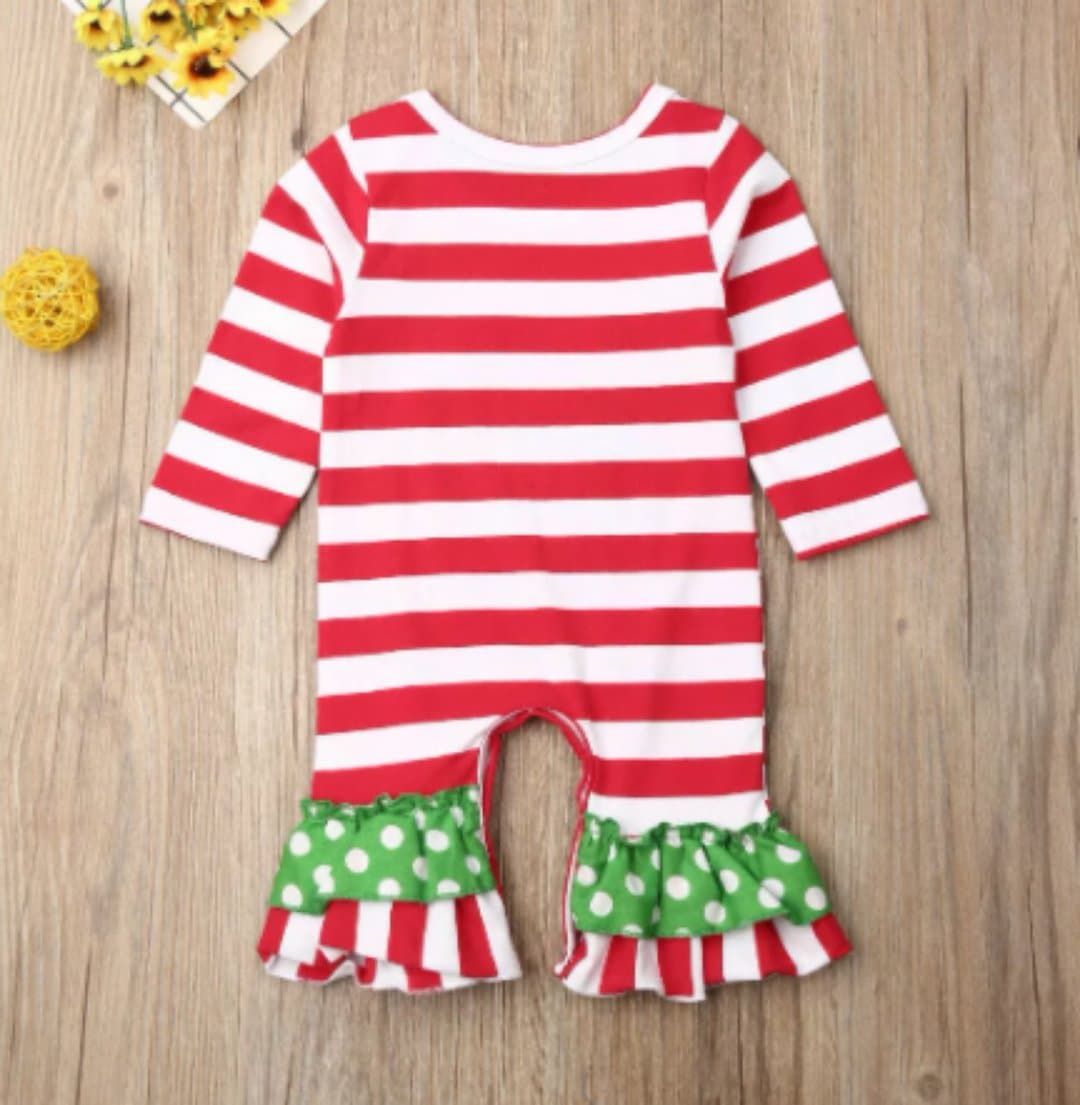 Infant Girl's Striped Reindeer Christmas Romper