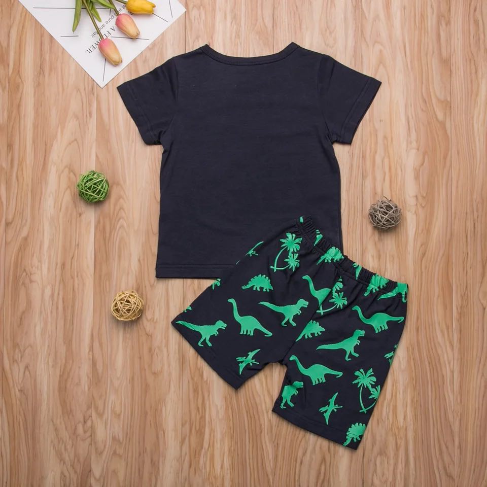 Boy's Navy Dino Shorts Outfit