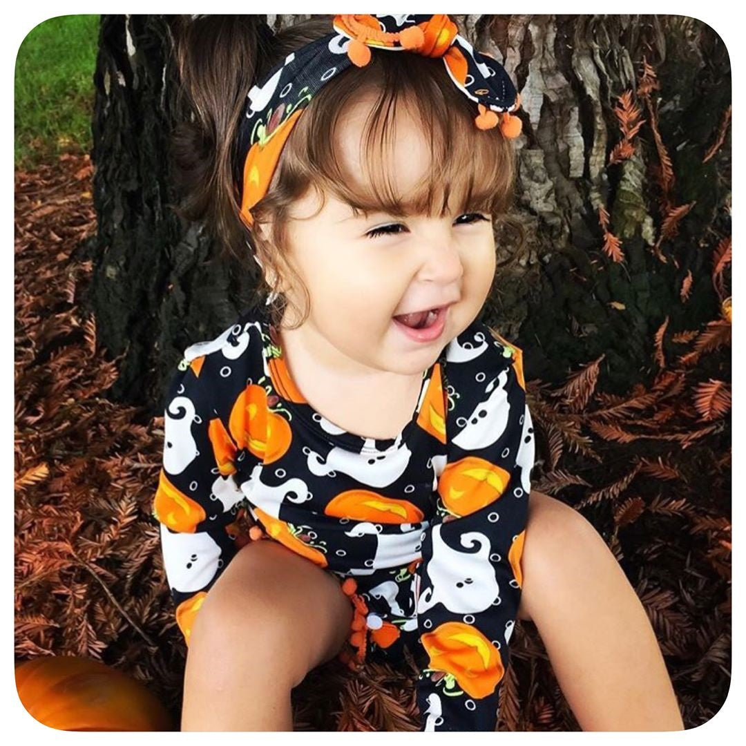 Infant Girl's Halloween Pom Pom Romper