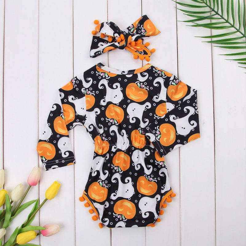 Infant Girl's Halloween Pom Pom Romper