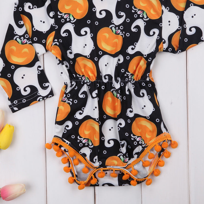 Infant Girl's Halloween Pom Pom Romper