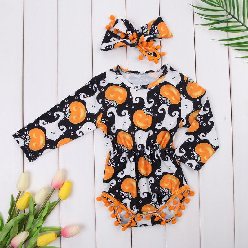Infant Girl's Halloween Pom Pom Romper