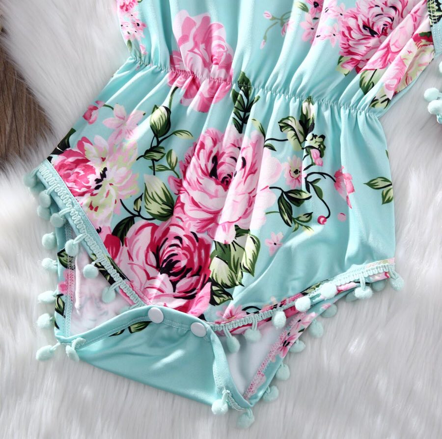 Girl's Floral Pom Pom Romper with Headband