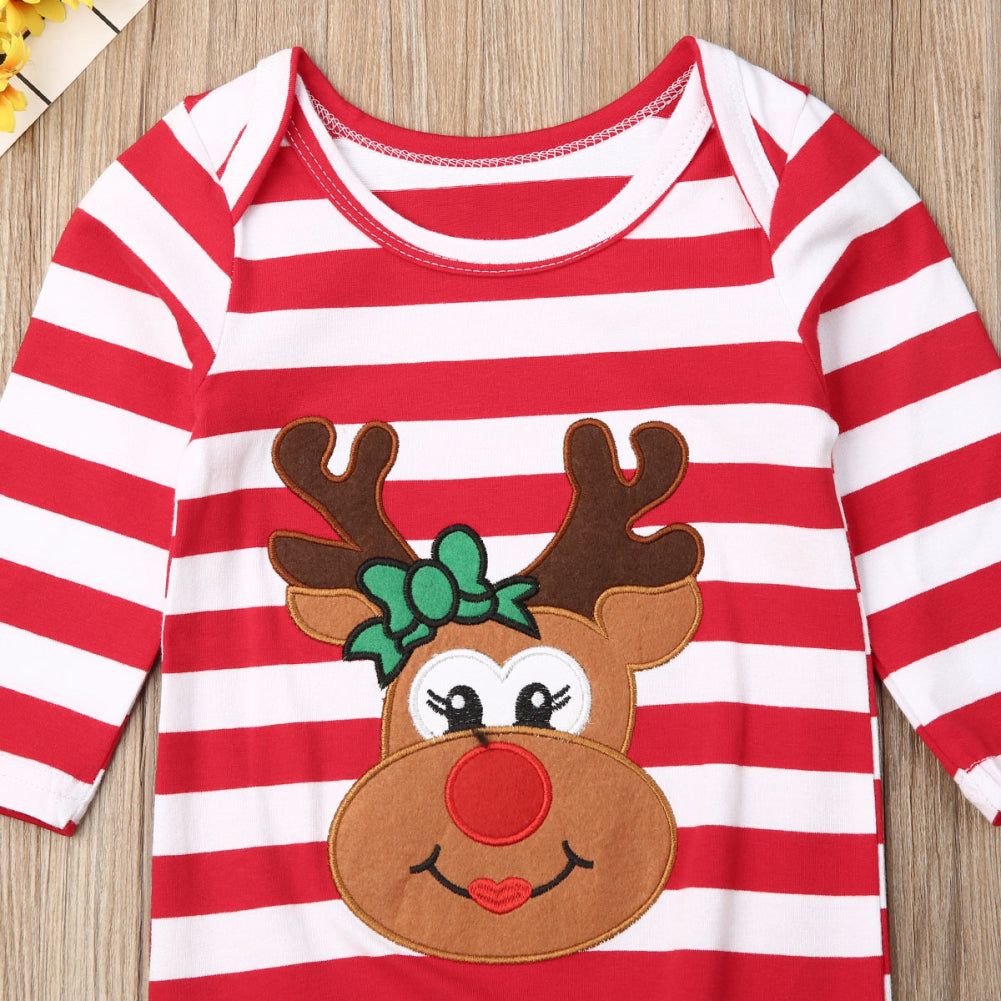 Infant Girl's Striped Reindeer Christmas Romper