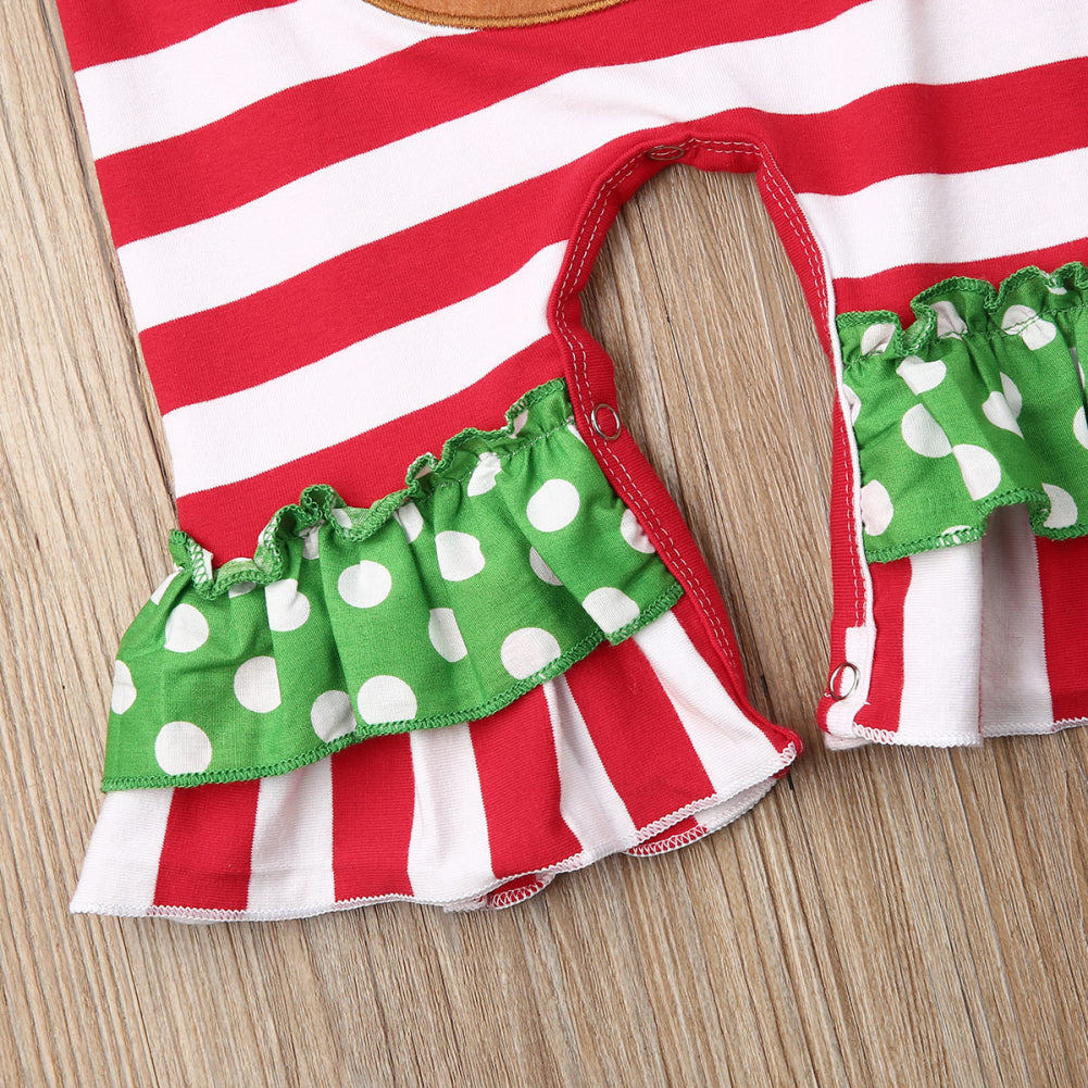 Infant Girl's Striped Reindeer Christmas Romper