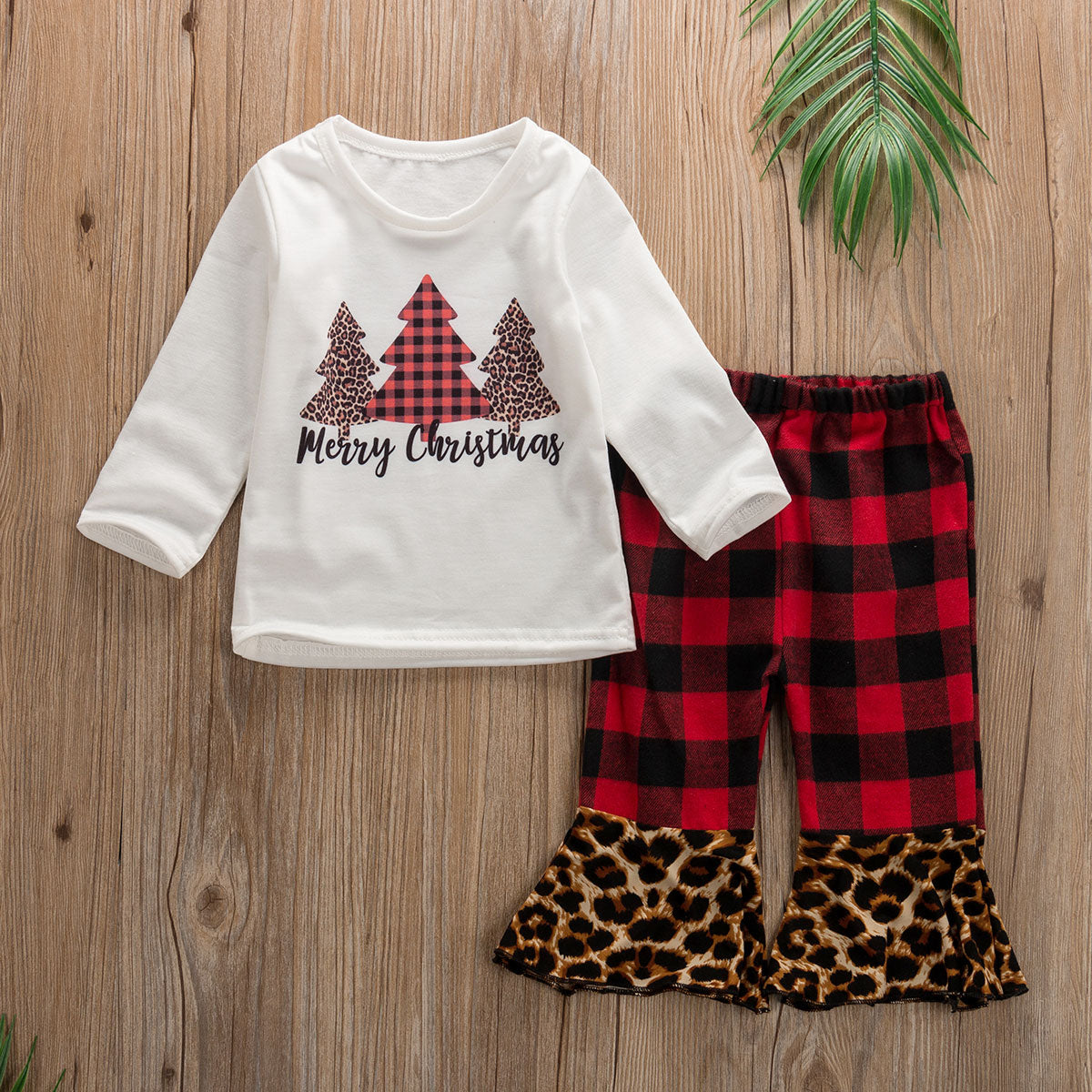 Girl's Buffalo Plaid Merry Christmas Outfit