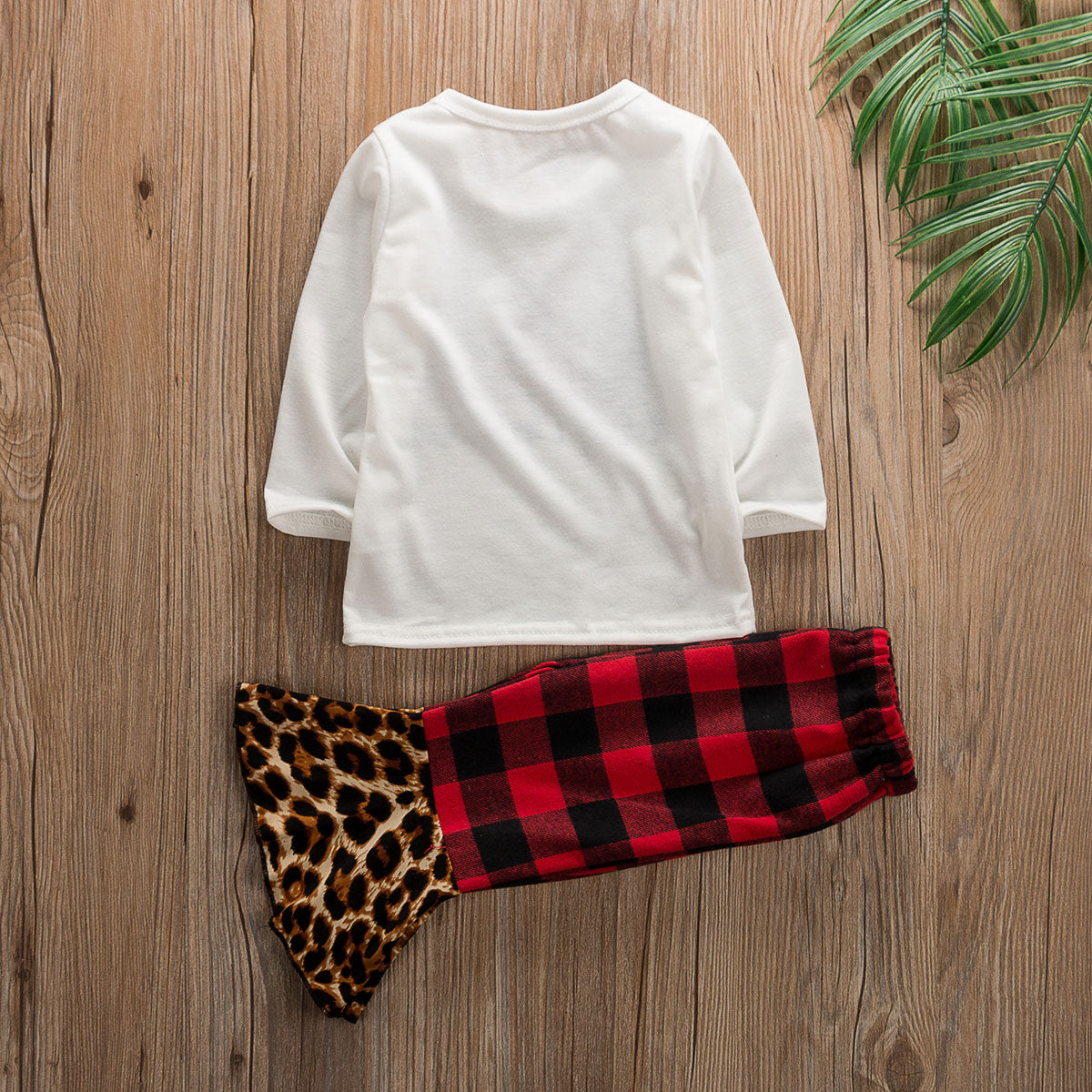 Girls' Merry Christmas Trees Leopard & Buffalo Plaid Bell Bottom Set