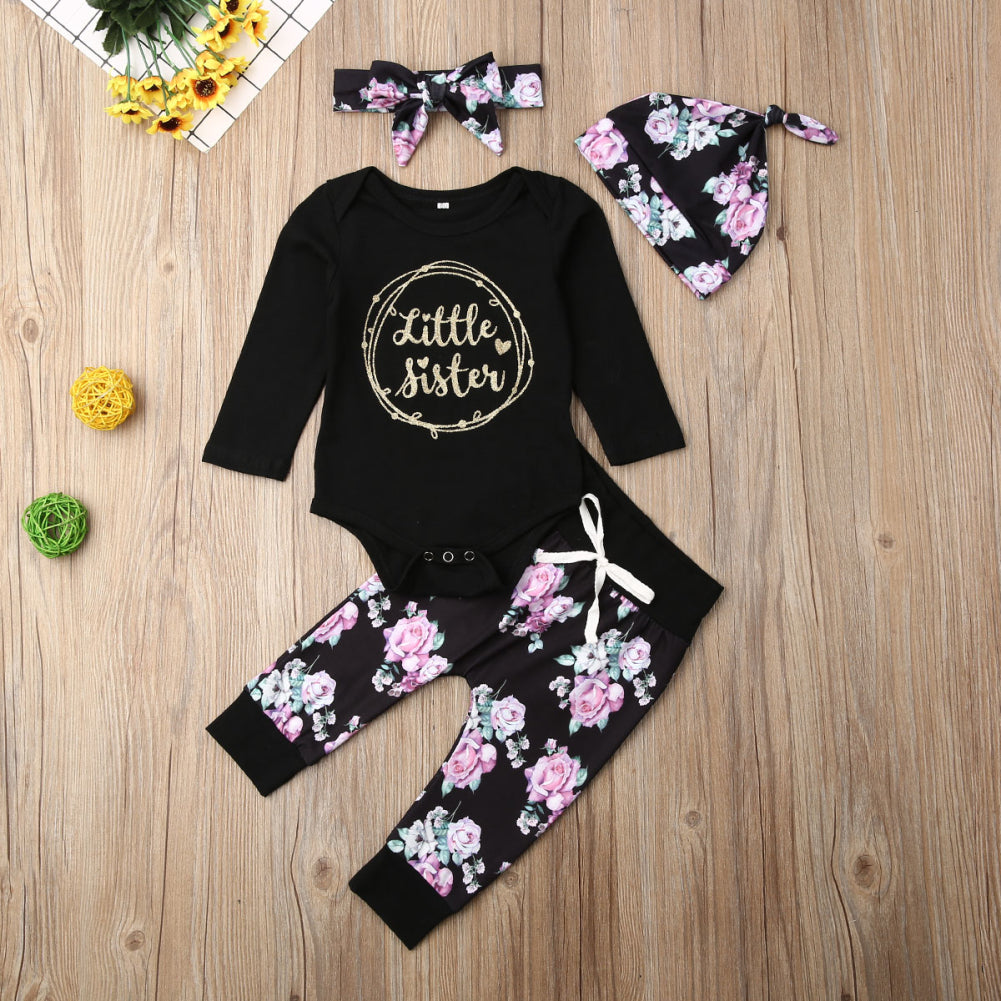 Infant Girls Black Floral Little Sister 4 Pc Outfit
