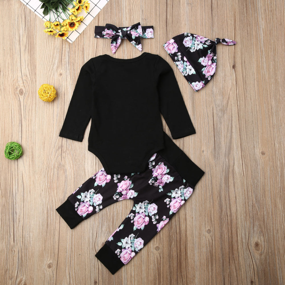Infant Girls Black Floral Little Sister 4 Pc Outfit
