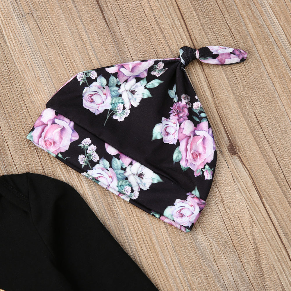 Infant Girls Black Floral Little Sister 4 Pc Outfit