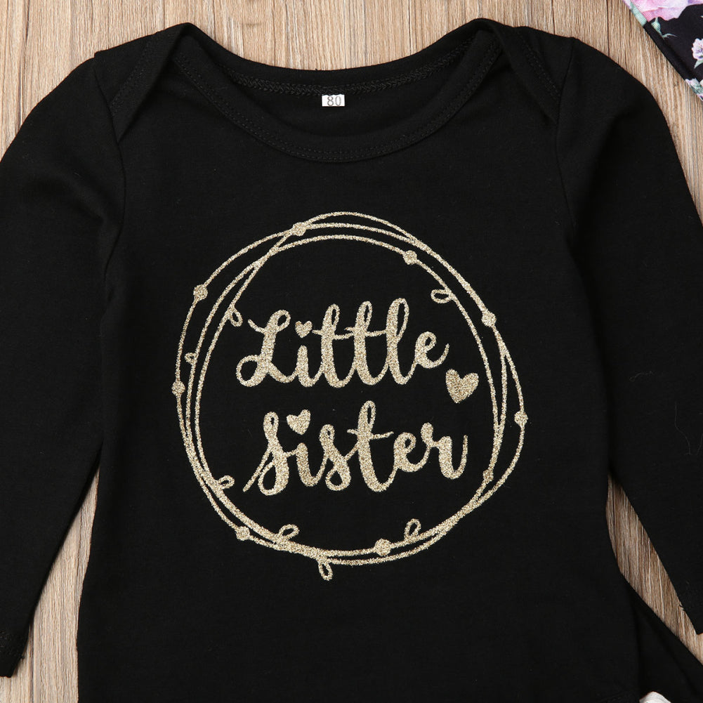 Infant Girls Black Floral Little Sister 4 Pc Outfit