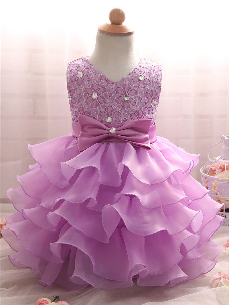 Girl's Solid Colored Ruffled Easter Dress