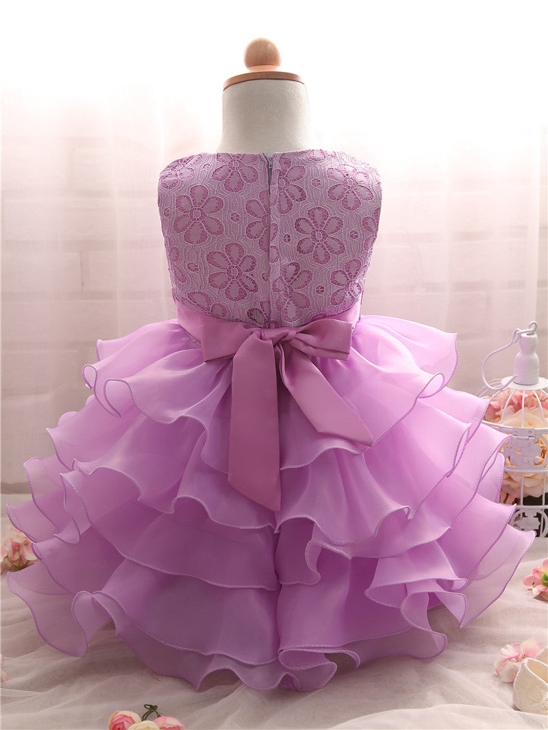 Girl's Solid Colored Ruffled Easter Dress