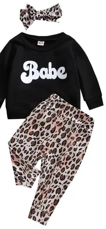 Girl's Leopard Print Babe Pants Outfit