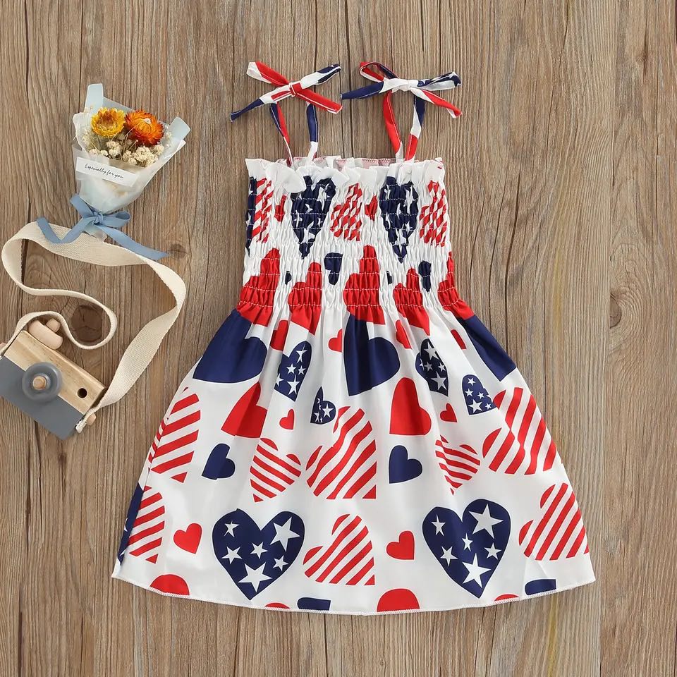 Girl's Patriotic Hearts Dress Mud+Honey Girl's Patriotic Hearts Dress Mud+Honey