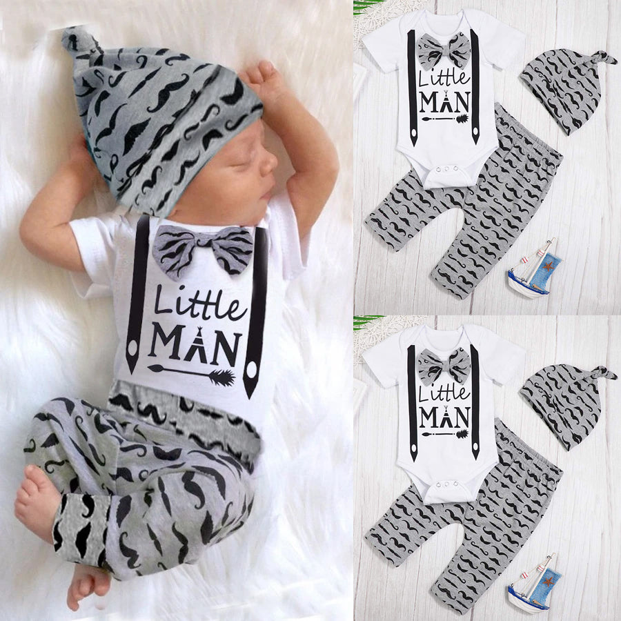 Boy's Mustache Print Little Man Outfit