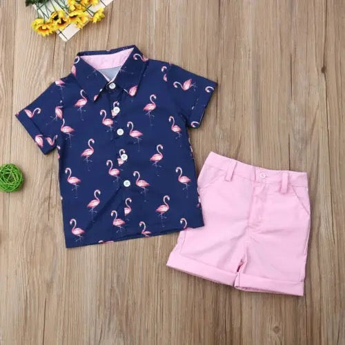 Boy's Flamingo Button Up Outfit