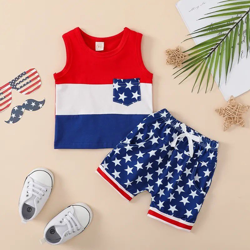 Boy's Patriotic Color Block Outfit