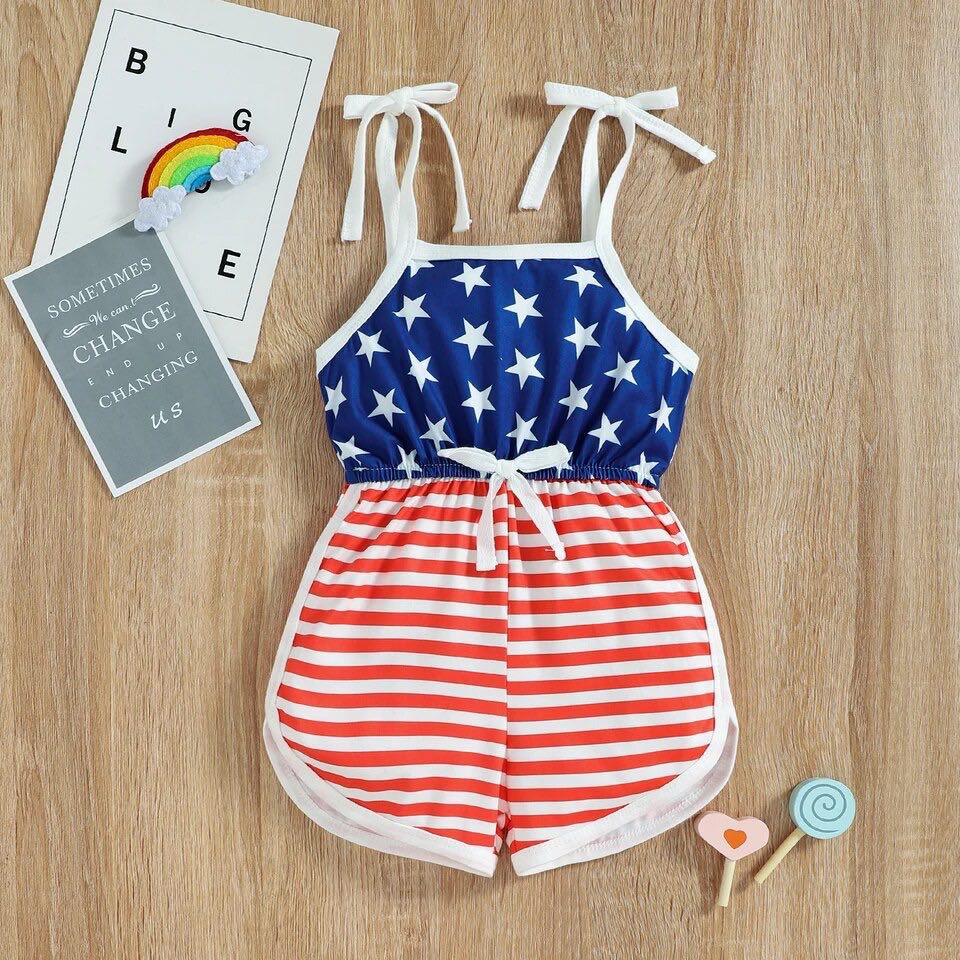 Girl's Stars & Stripes American Flag Romper