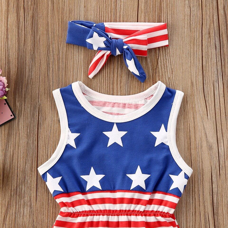 Girl's American Flag Pom Pom Romper