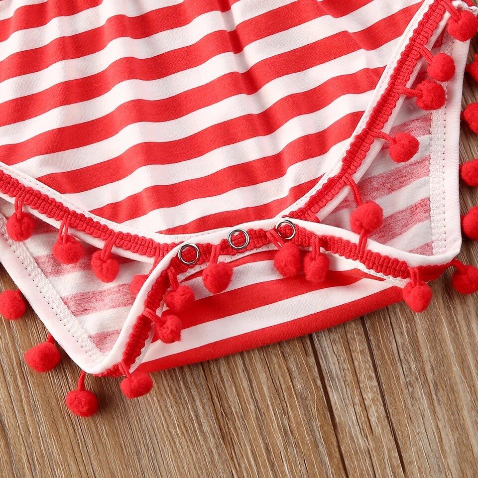 Girl's American Flag Pom Pom Romper