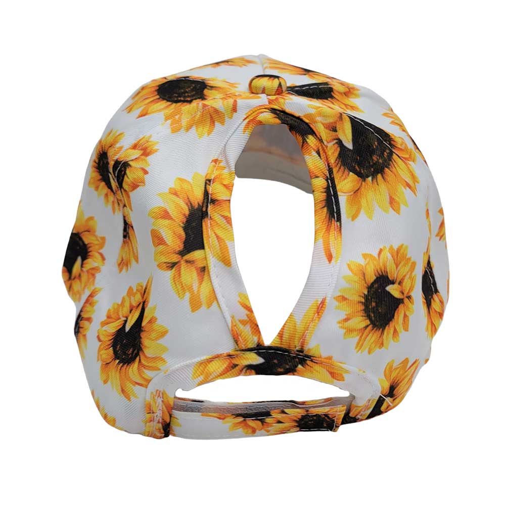 Women's Sunflower Print Ponytail Baseball Cap Hat