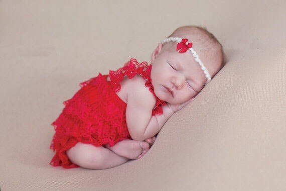 Girl's Solid Colored Lace Petti Rompers