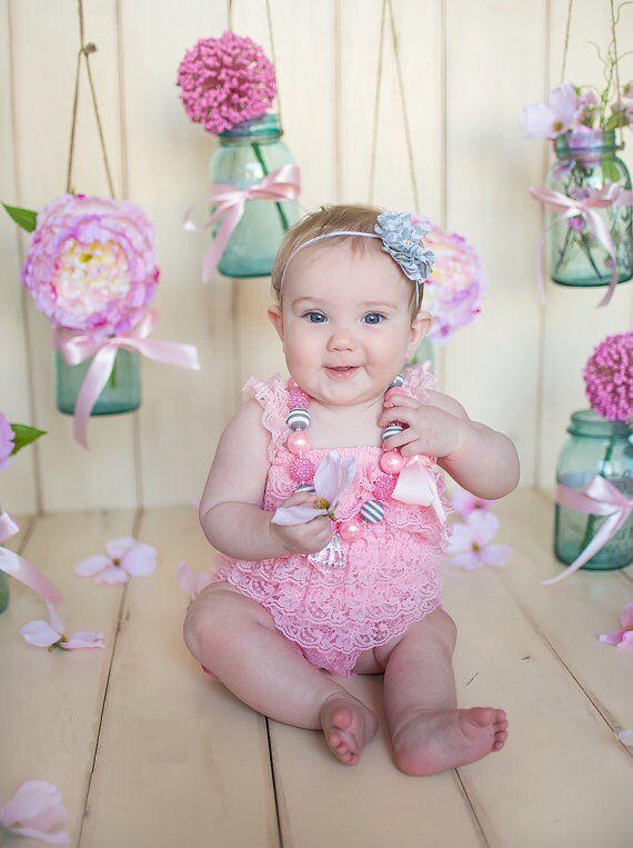 Girl's Solid Colored Lace Petti Rompers