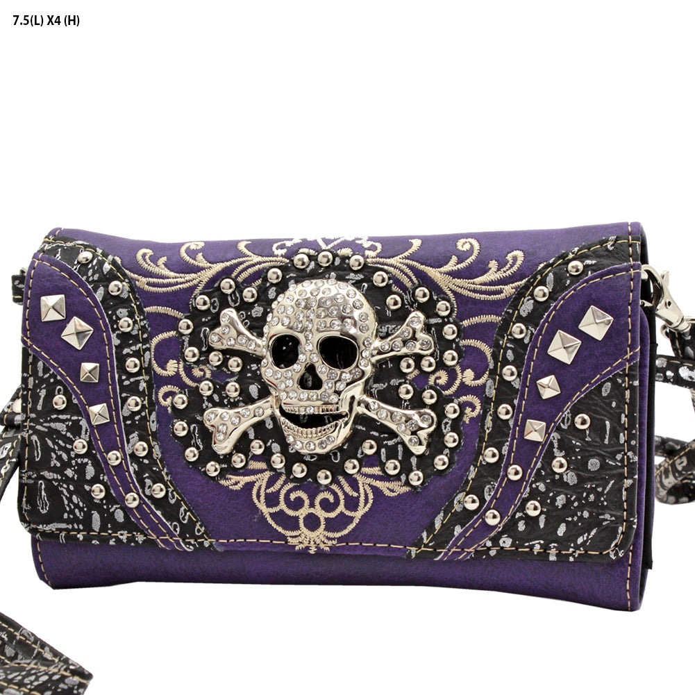 Skull Studded Wristlet Crossbody Wallet