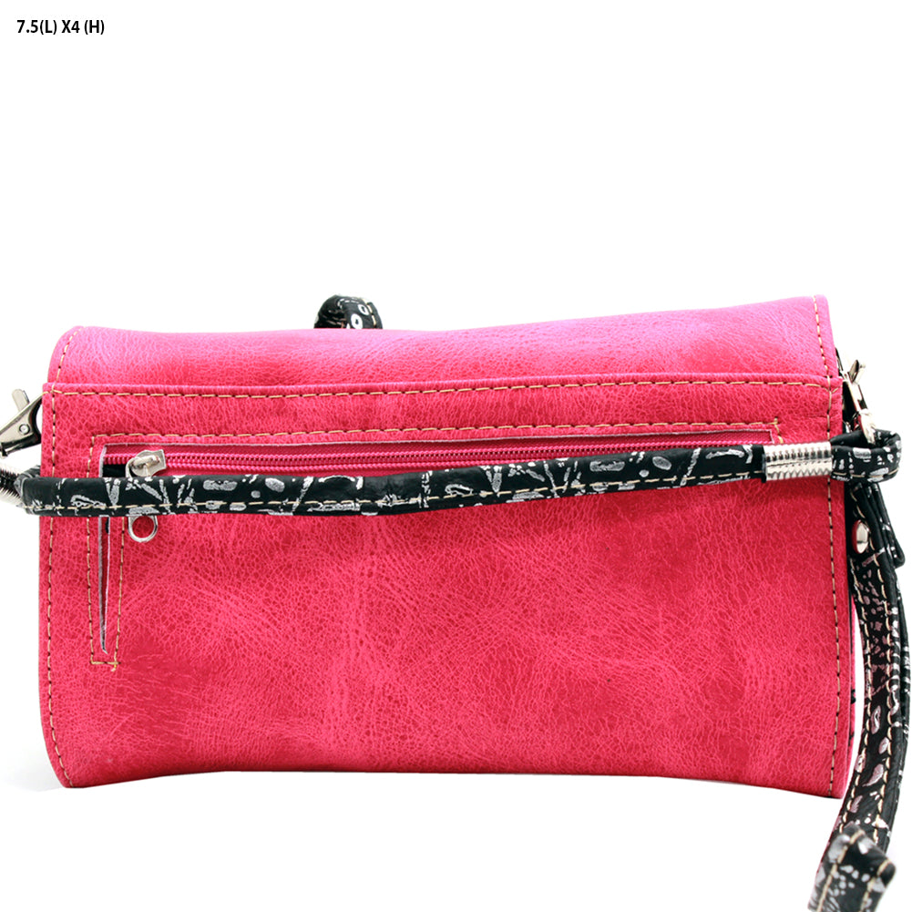 Skull Studded Wristlet Crossbody Wallet