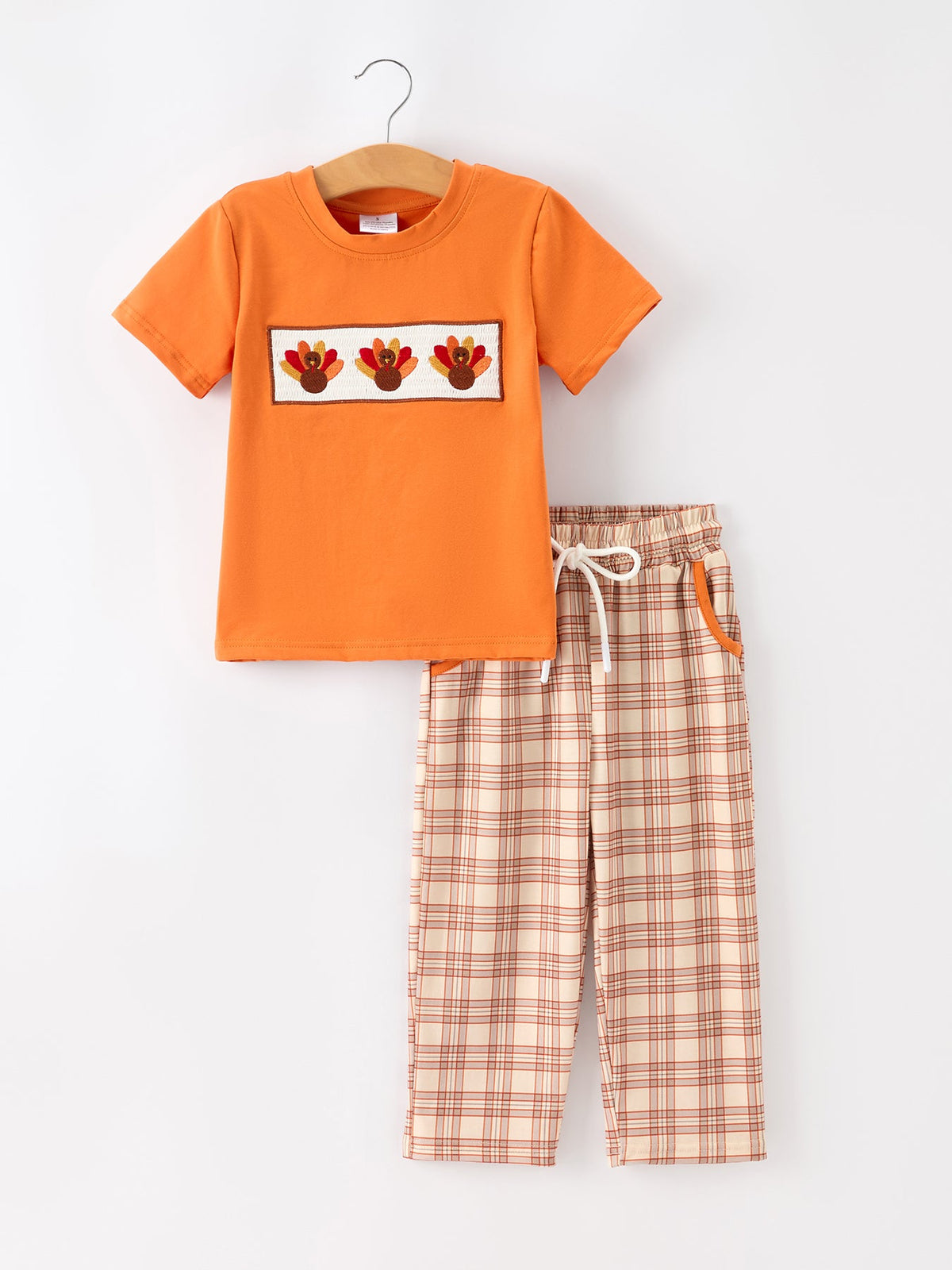 Boy's Thanksgiving Turkey Plaid Boys Pants Set
