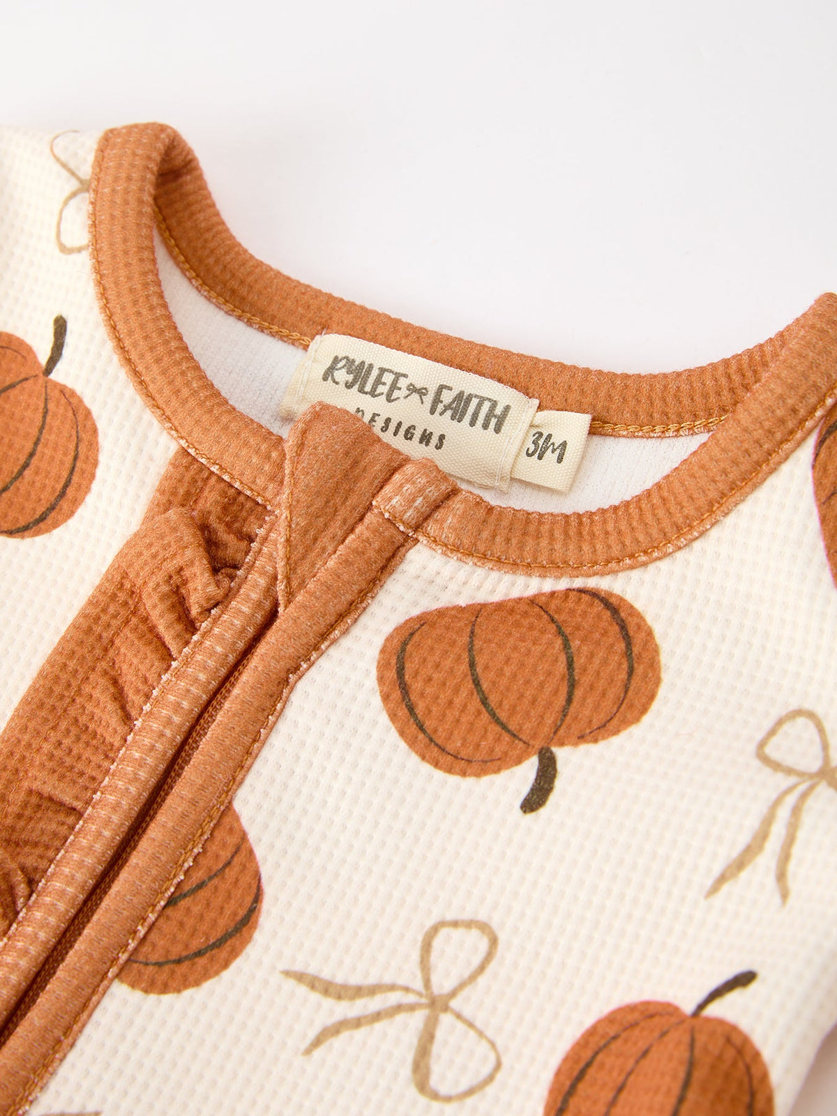 Girl's Fall Thanksgiving Pumpkin Ruffle Zip Sleeper Waffle Jumpsuit